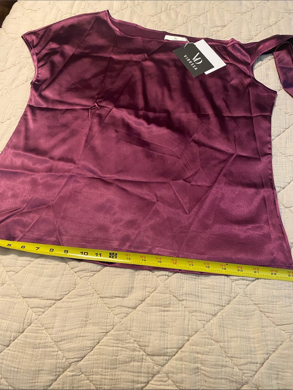 Purple One-Shoulder Satin Bow Sleeve Top - - Picture 8 of 9